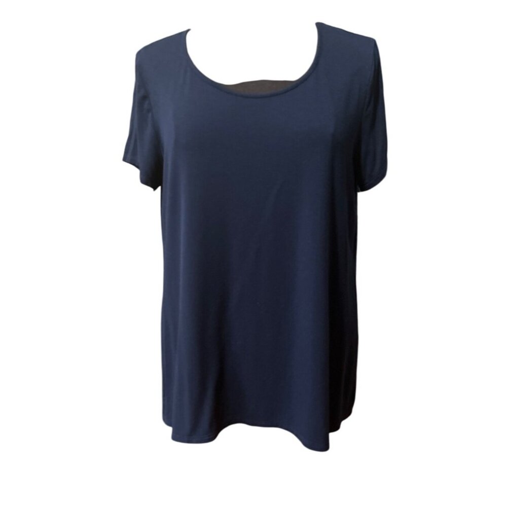 Soma Womens Navy Blue Short Sleeve Casual Everyday Minimalist Top, Size Large
